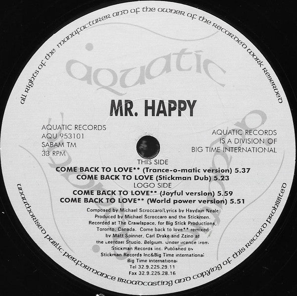 Mr. Happy : Come Back To Love (12")