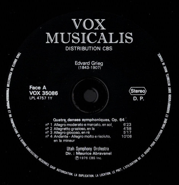 Edvard Grieg, Maurice de Abravanel : Danses Norvégiennes, Danses Symphoniques (LP, Comp)