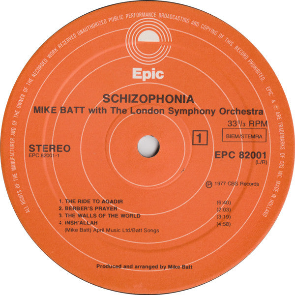 Mike Batt With The London Symphony Orchestra : Schizophonia (LP, Album, Ora)