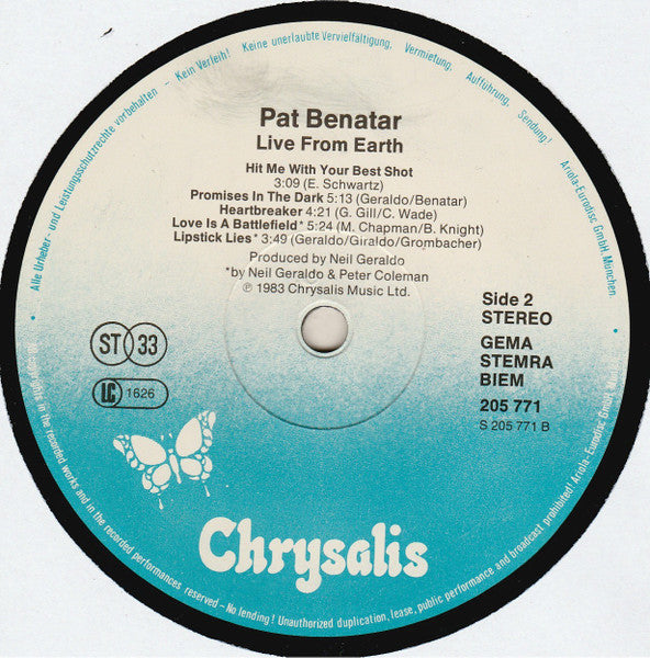 Benatar* : Live From Earth (LP, Album)