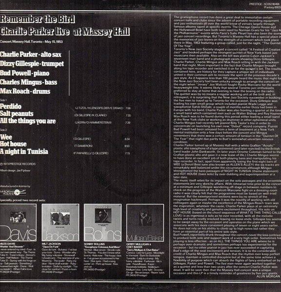 Charlie Parker : Remember The Bird. Charlie Parker Live At Massey Hall (LP, Album, RE)