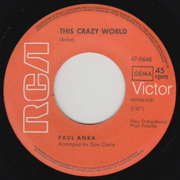 Paul Anka : Goodnight My Love (7", Single)