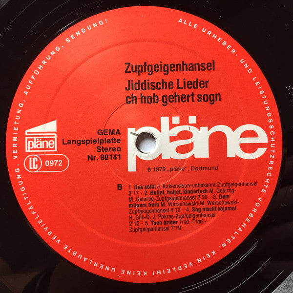 Zupfgeigenhansel : Jiddische Lieder ('ch Hob Gehert Sogn) (LP, Album, Gat)