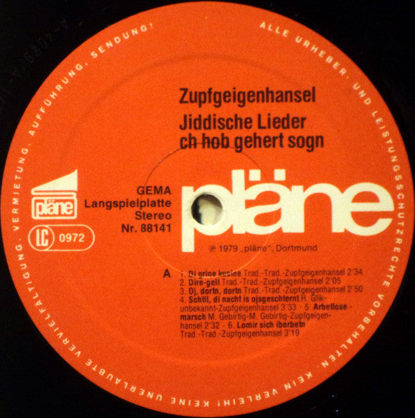 Zupfgeigenhansel : Jiddische Lieder ('ch Hob Gehert Sogn) (LP, Album, Gat)