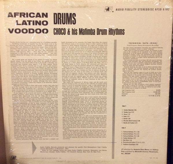 Choco & His Mafimba Drum Rhythms : African Latino Voodoo Drums (LP, Album)
