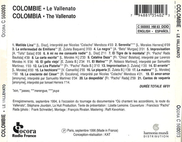Various : Colombie - Le Vallenato (CD, Comp)