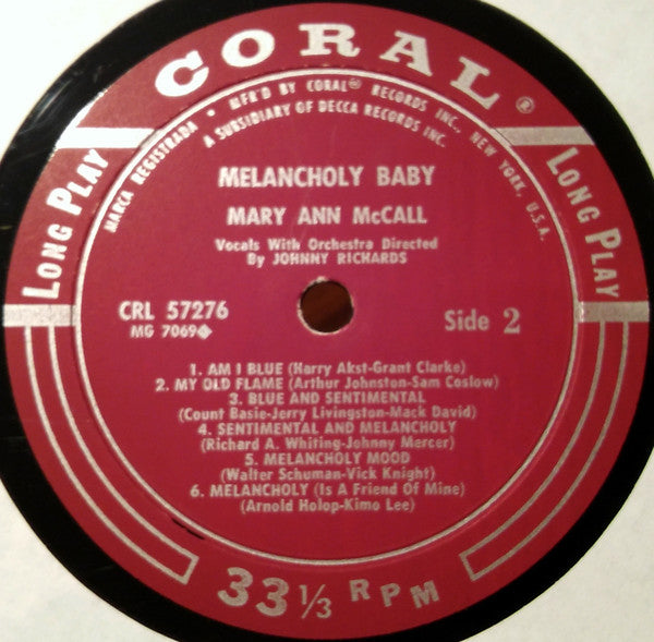 Mary Ann McCall : Melancholy Baby (LP, Album, Mono)
