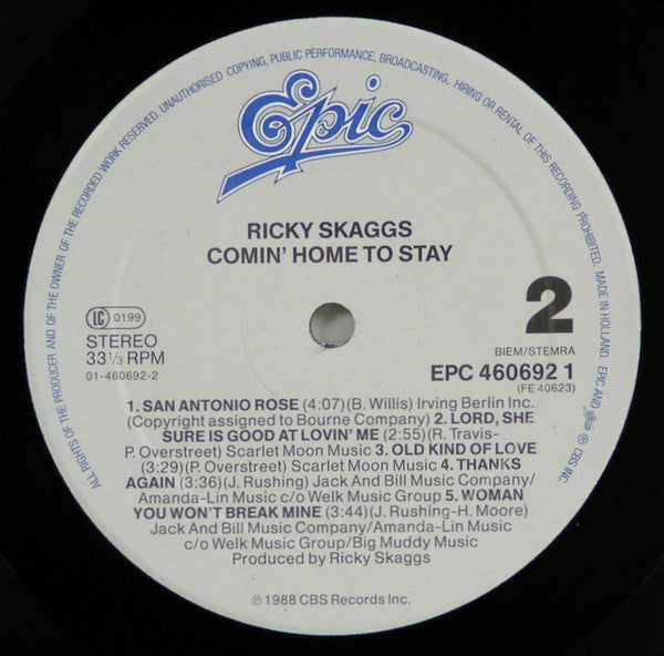 Ricky Skaggs : Comin' Home To Stay (LP, Album)