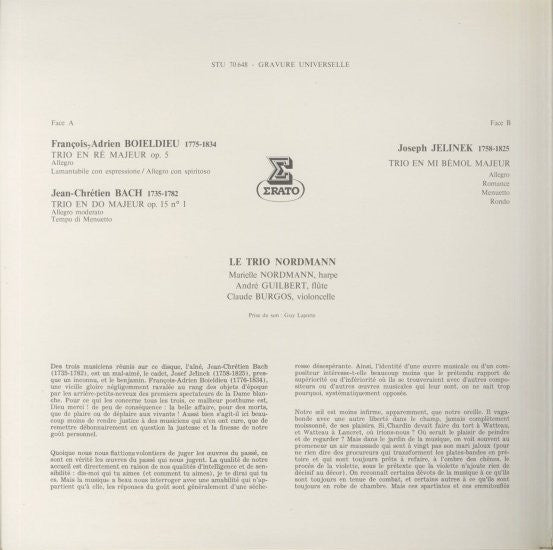 Johann Christian Bach, François-Adrien Boieldieu, Joseph Jelinek, Le Trio Nordmann : 3 Trios (LP)
