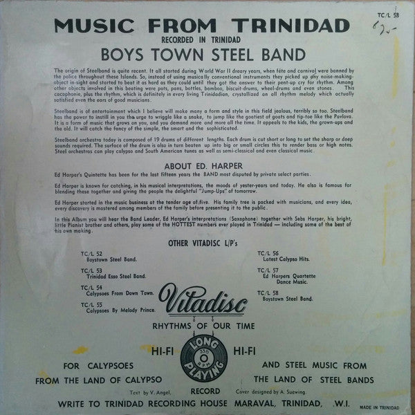 Ed Harper's Quartet / Boys Town Steel Orchestra : Trinidad Folk Music (LP, Tri)