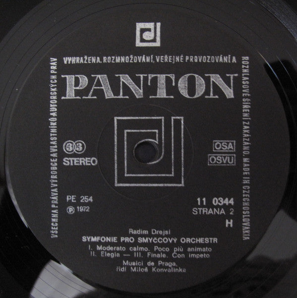 Lubomír Železný / Radim Drejsl - Musici De Praga, Miloš Konvalinka, Lubomír Malý : Koncertní Hudba Pro Violu, Smyčce A Klavír = Concertant Music For Viola, Strings And Piano / Symfonie Pro Smyčcový Orchestr = Symphony For String Orchestra (LP)