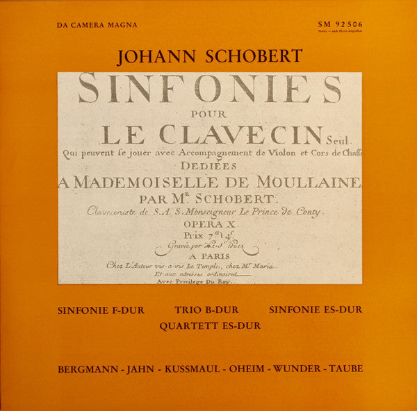 Johann Schobert : Sinfonies Pour Le Clavecin Seul. (LP)
