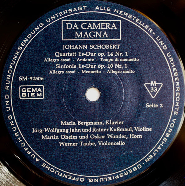 Johann Schobert : Sinfonies Pour Le Clavecin Seul. (LP)