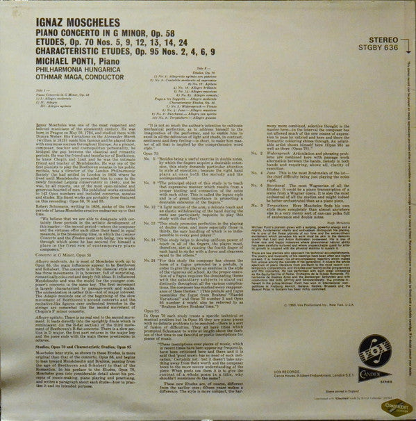 Ignaz Moscheles, Michael Ponti, Philharmonia Hungarica, Othmar F. M. Mága : Piano Concerto In G Minor, Opus 58 / Etudes, Opus 70 / Characterstic Etudes, Opus 95 (LP)