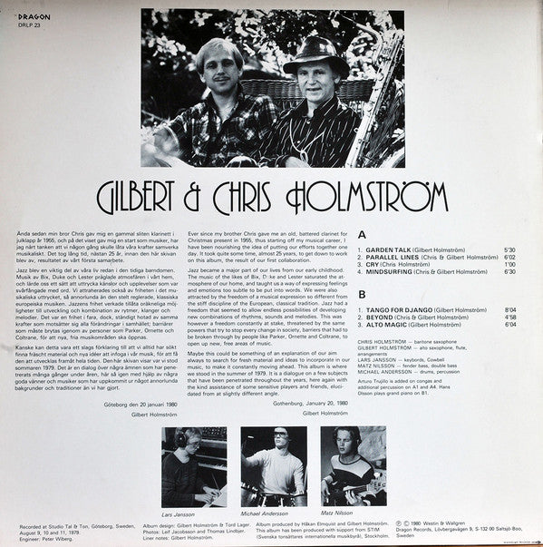 Chris Holmström, Gilbert Holmström : Garden Talk (LP, Album)
