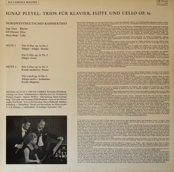 Ignaz Pleyel, Nordwestdeutsches Kammertrio : Trios Für Klavier, Flöte Und Cello (LP)