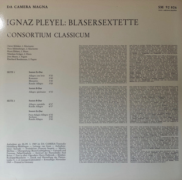 Ignaz Pleyel, Consortium Classicum : Bläsersextette (LP)