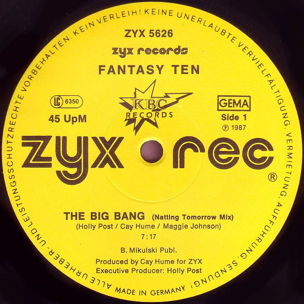 Fantasy Ten : The Big Bang (12", Maxi)