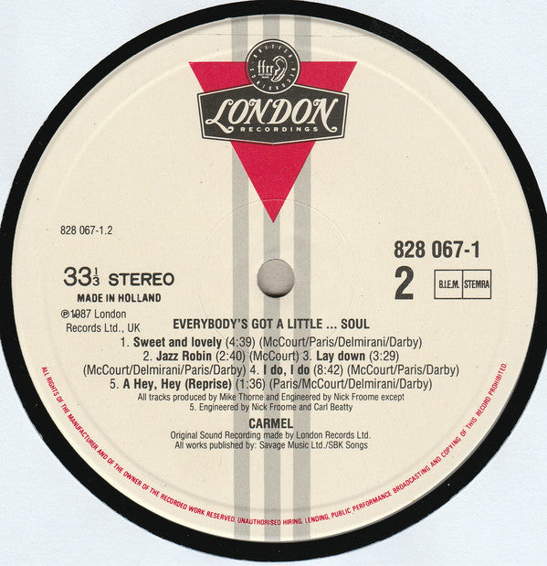 Carmel (2) : Everybody's Got A Little...Soul (LP, Album)
