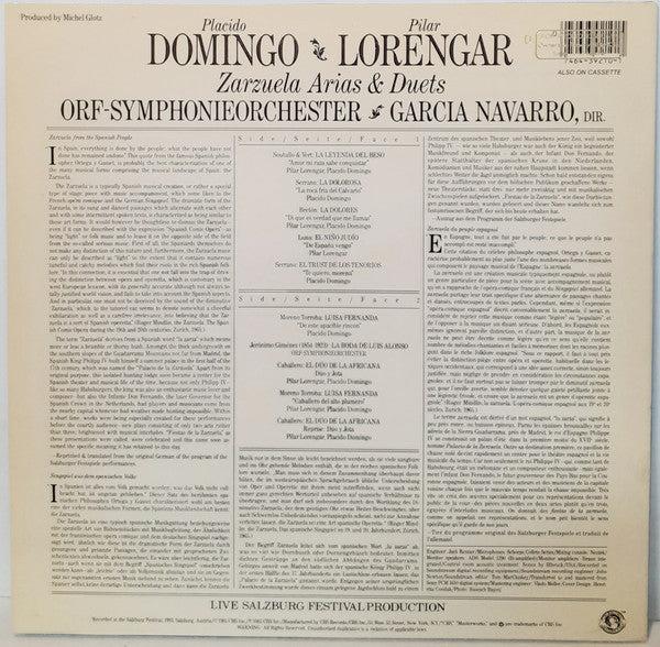 Placido Domingo, Pilar Lorengar, ORF Symphonieorchester, Garcia Navarro : Zarzuela Arias & Duets (LP, Album)