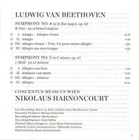 Ludwig van Beethoven, Nikolaus Harnoncourt, Concentus Musicus Wien : Symphonies 4 & 5 (CD, Album)
