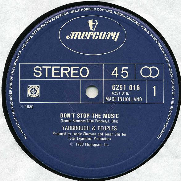 Yarbrough & Peoples : Don't Stop The Music (12")