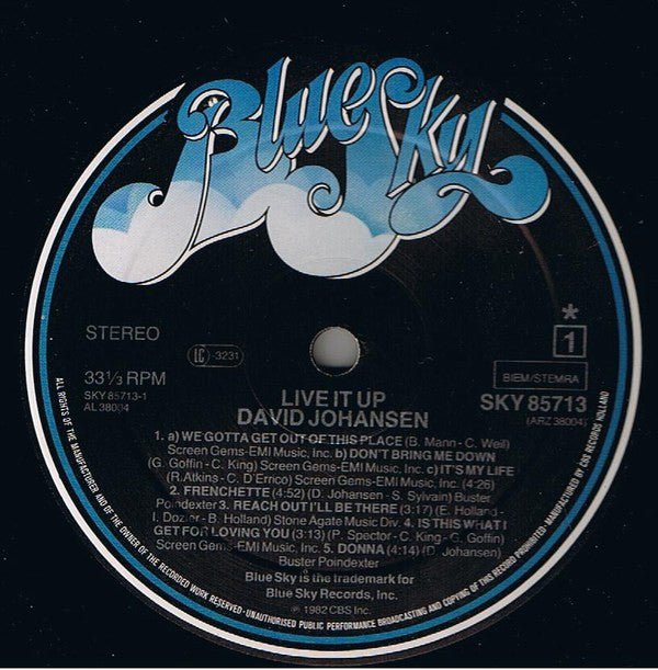David Johansen : Live It Up (LP, Album)