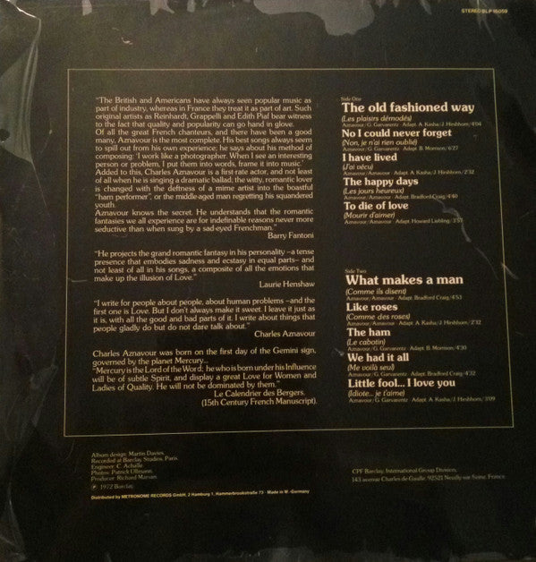 Charles Aznavour : The Old Fashioned Way (LP, Album)