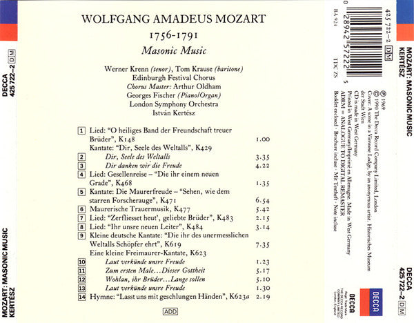 Wolfgang Amadeus Mozart - István Kertész : Masonic Music (CD, Album, RE, RM)