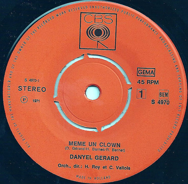 Danyel Gérard : Même Un Clown (7", Single)