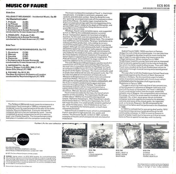 Gabriel Fauré : Pavane • Masques Et Bergamasques • Pelleas Et Mélisande • Pénélope: Prelude • Impromptu For Harp, Op.86 (LP, Comp)