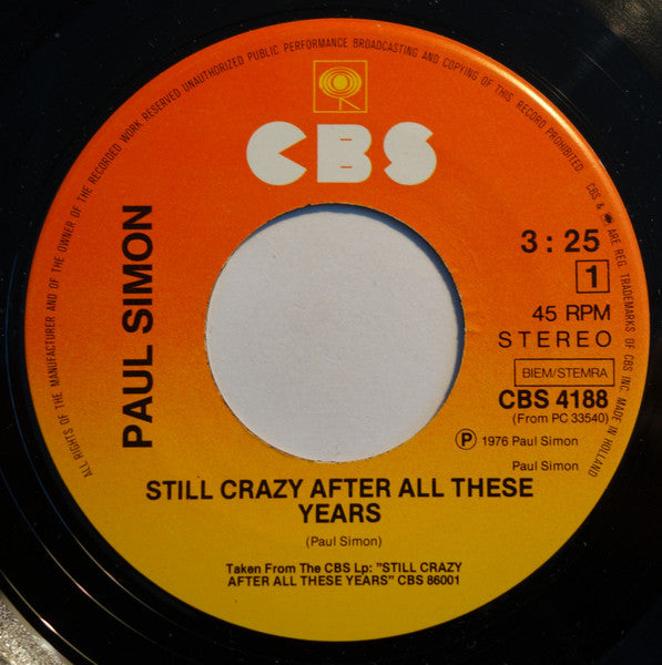 Paul Simon : Still Crazy After All These Years (7", Single)