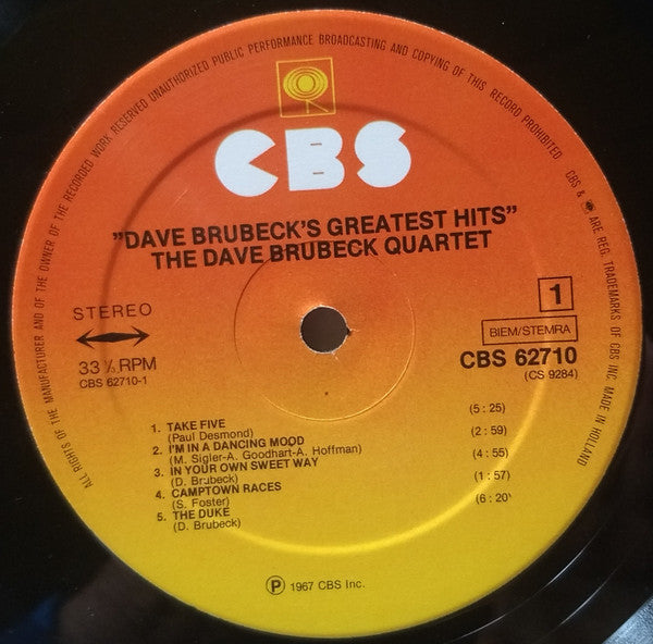 Dave Brubeck : Dave Brubeck's Greatest Hits (LP, Comp, RE)