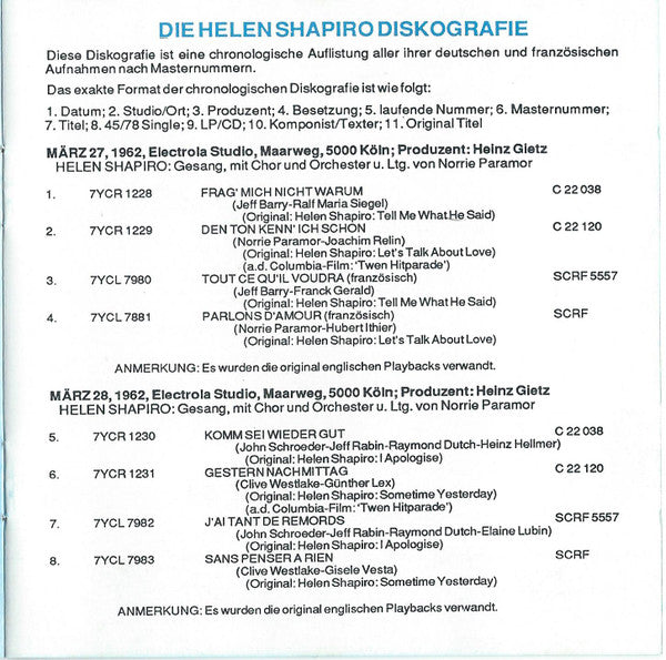 Helen Shapiro : Immer Die Boys (CD, Comp)