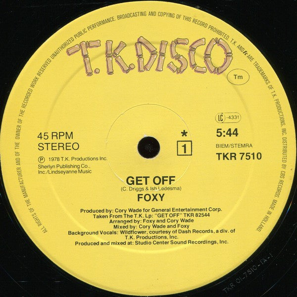Foxy : Get Off / Tena's Song (12")