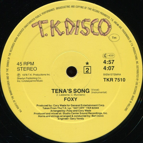 Foxy : Get Off / Tena's Song (12")