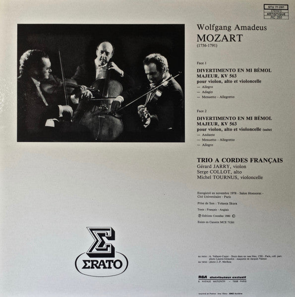 Wolfgang Amadeus Mozart, Le Trio À Cordes Français, Gérard Jarry •  Serge Collot •  Michel Tournus : Divertimento KV 563 (LP)