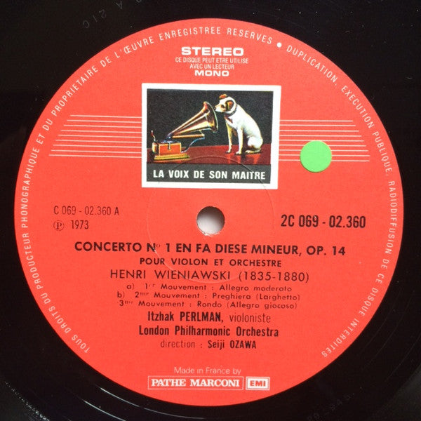Wieniawski*, Itzhak Perlman, Seiji Ozawa, The London Philharmonic Orchestra* : Les Deux Concertos Pour Violon Et Orchestre (N°1 En Fa Diese Mineur, Op.14 ∙ N°2 En Re Mineur, Op.22) (LP)