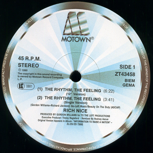 Rich Nice : The Rhythm, The Feeling (12", Maxi)