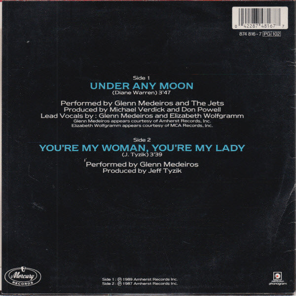 Glenn Medeiros And The Jets : Under Any Moon - Extrait De La Bande Originale Du Film "Karate Kid III" (7", Single)