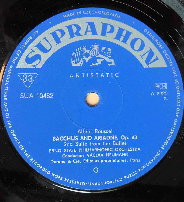 Albert Roussel - Brno State Philharmonic Orchestra, Václav Neumann : Symphony No. 3 / Bacchus And Ariadne II (LP, Mono)