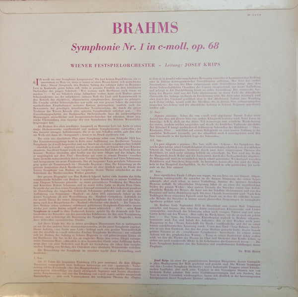 Johannes Brahms, Josef Krips Dirige Wiener Festspielorchester : Symphonie No. 1 (LP, Album)