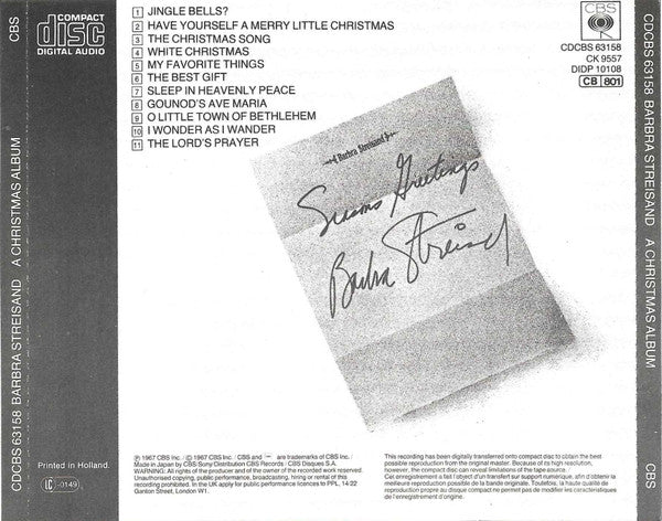 Barbra Streisand : A Christmas Album (CD, Album, RE)