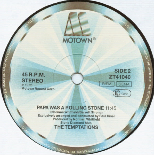 The Temptations : Lady Soul / Deeper Than Love / Papa Was A Rolling Stone (12")
