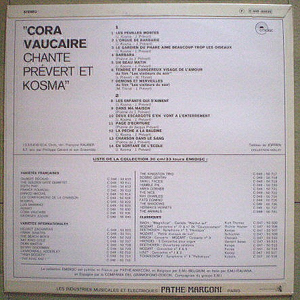 Jacques Prévert / Joseph Kosma - Cora Vaucaire : Chante Prévert Et Kosma (LP, Comp)