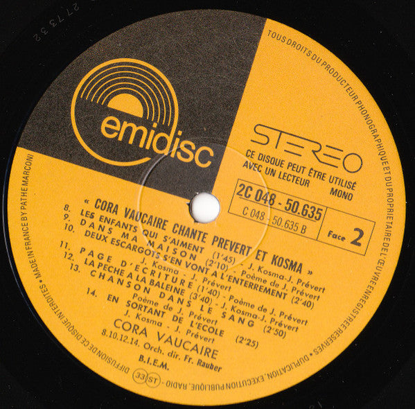 Jacques Prévert / Joseph Kosma - Cora Vaucaire : Chante Prévert Et Kosma (LP, Comp)