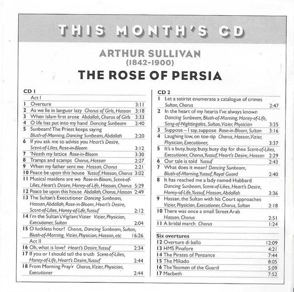 Sir Arthur Sullivan, Southwark Voices, Hanover Band, Tom Higgins (4) : The Rose Of Persia / Overtures to The Mikado, HMS Pinafore, Etc. (2xCD-ROM)