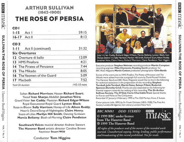 Sir Arthur Sullivan, Southwark Voices, Hanover Band, Tom Higgins (4) : The Rose Of Persia / Overtures to The Mikado, HMS Pinafore, Etc. (2xCD-ROM)