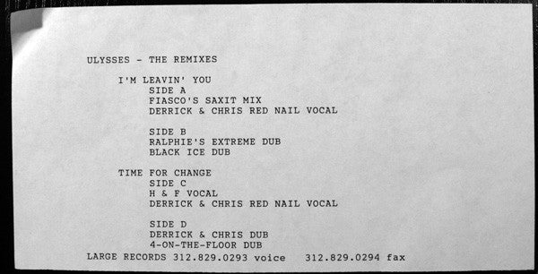 Ulysses : The Remixes (2x12", Promo, W/Lbl)
