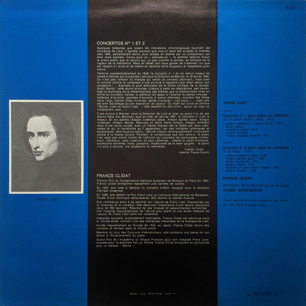 Franz Liszt, France Clidat, Orchestre De La Résidence De La Haye*, Roger Norrington : Concertos Nos. 1 Et 2 Pour Piano Et Orchestre (LP, Quad)